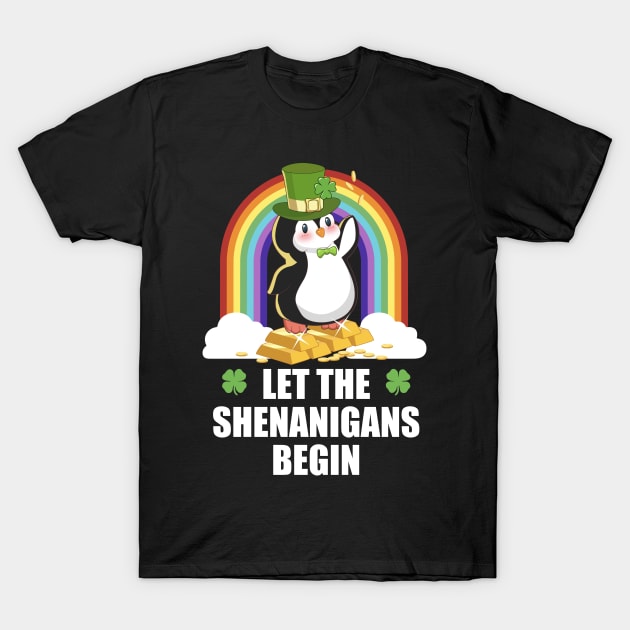 Penguin Shenanigans Funny St Patricks Day T-Shirt by TheBeardComic